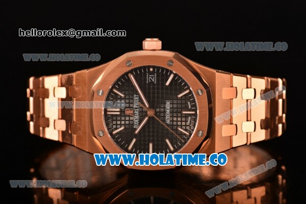 Audemars Piguet Royal Oak Clone AP Calibre 3120 Automatic Full Rose Gold with Black Dial and Stick Markers (EF) - Click Image to Close